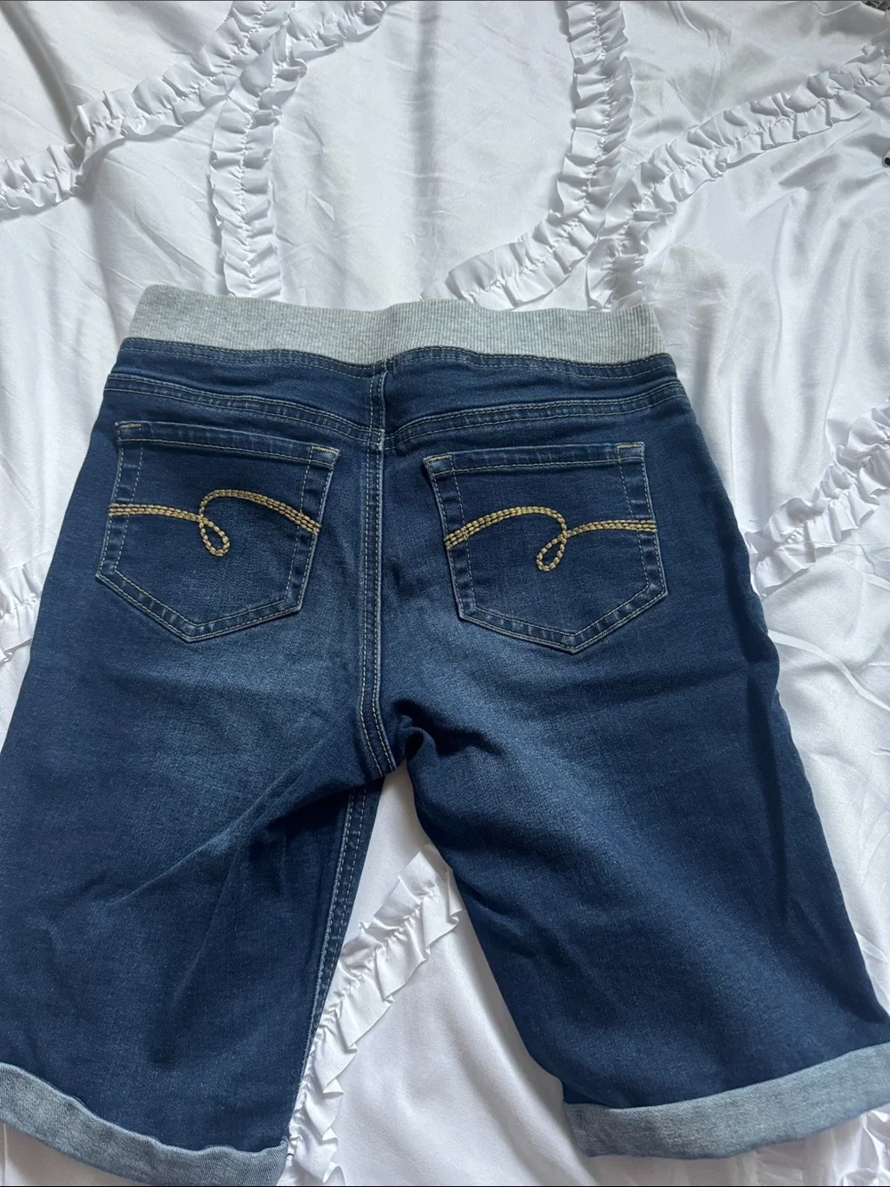 Justice Girls Dark Blue Denim  Roll-Cuff Shorts